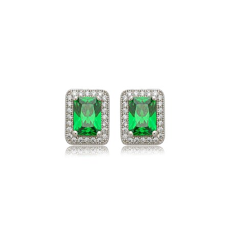 Brinco de base cravejado de zircônia esmeralda e cristal banho em ródio branco