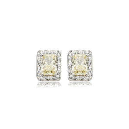 Brinco de base cravejado de zircônia yellow fancy e cristal banho em ródio branco