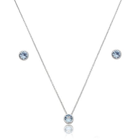 Conjunto de brinco e colar cravejado de zircônia acqua banho de ródio branco