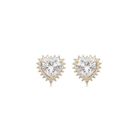 Brinco de coração cravejado de zircônia cristal banho em ouro 18k