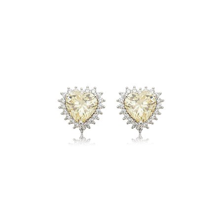 Brinco de coração cravejado de zircônia yellow fancy e cristal banho em ródio branco