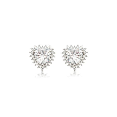 Brinco de coração cravejado de zircônia cristal banho em ródio branco
