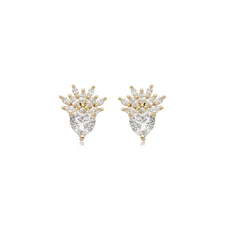 Brinco de coração cravejado de zircônia cristal banho em ouro 18k