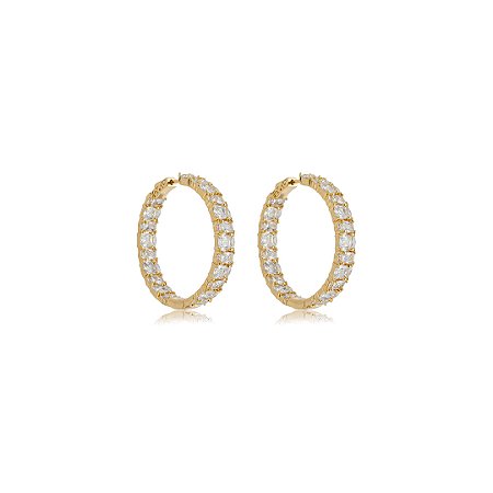 Brinco de argola cravejado de zircônia cristal banho em ouro 18k