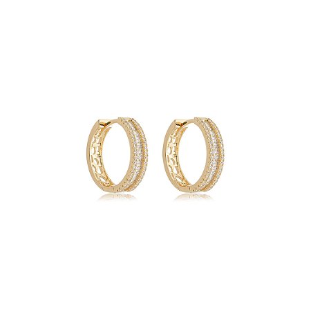 Brinco de argola cravejado de zircônia cristal banho em ouro 18k