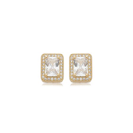 Brinco de base cravejado de zircônia cristal banho em ouro 18k