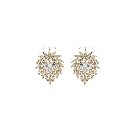 Brinco de coração cravejado de zircônia cristal banho em ouro 18k