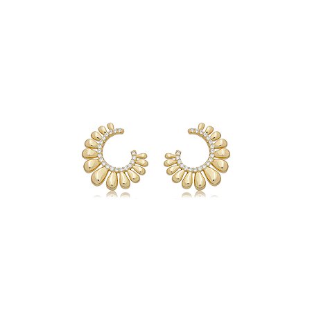 Brinco cravejado de zircônia cristal banho em ouro 18k