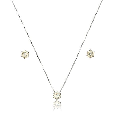 Conjunto de brinco e colar cravejado de zircônia yellow fancy banho de ródio branco