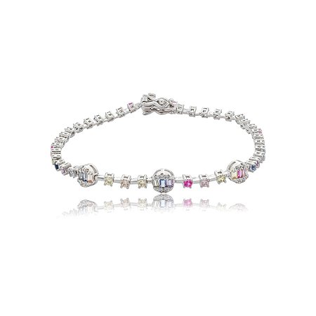 Pulseira cravejada de zircônia rainbow banho de ródio branco