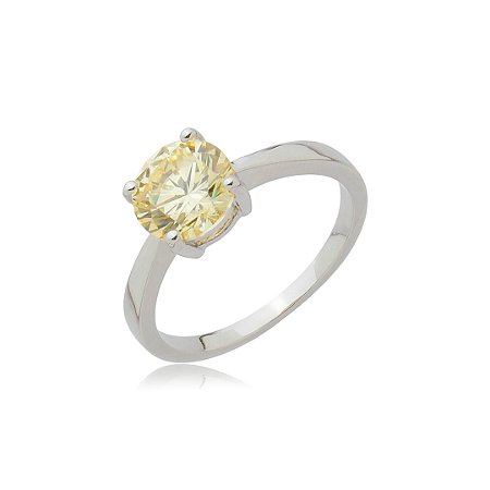 Anel cravejado de zircônia yellow fancy banho em ródio branco