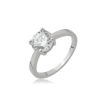 Anel cravejado de zircônia cristal banho em ródio branco