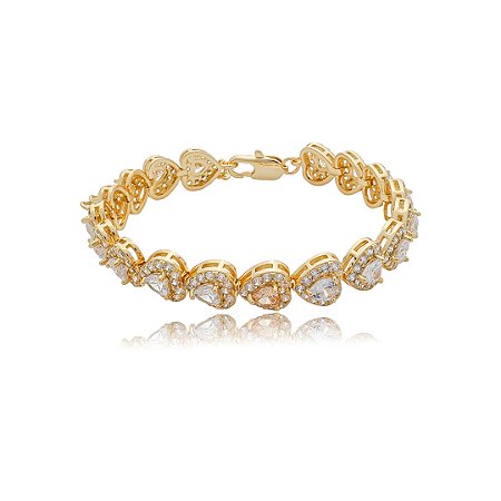 Pulseira cravejada coração de zircônia cristal com detalhe citrino banho de ouro 18k