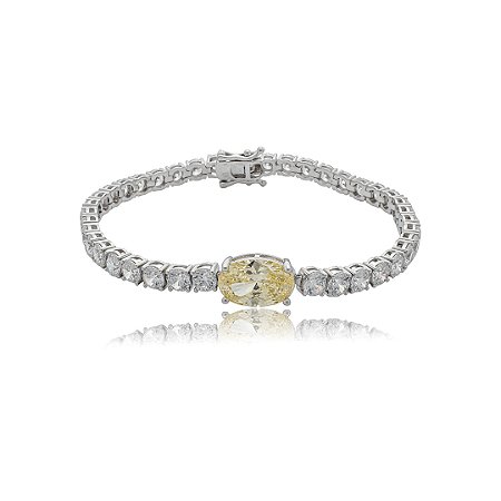 Pulseira riviera cravejada de zircônia cristal com detalhe zircônia yellow fancy banho de ródio branco