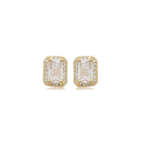 Brinco de base cravejado de zircônia cristal banho em ouro 18k