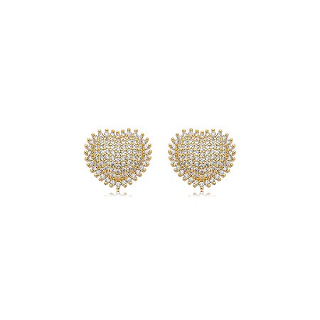 Brinco de coração cravejado de zircônia cristal banho em ouro 18k