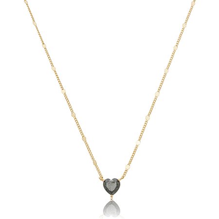Colar com pingente cravejado de coração zircônia ônix de banho em ouro 18k