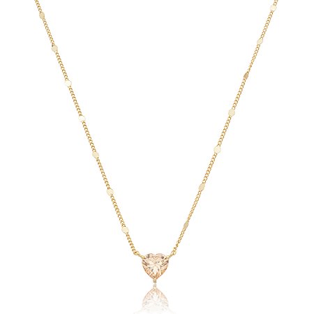 Colar com pingente cravejado de coração zircônia citrino de banho em ouro 18k