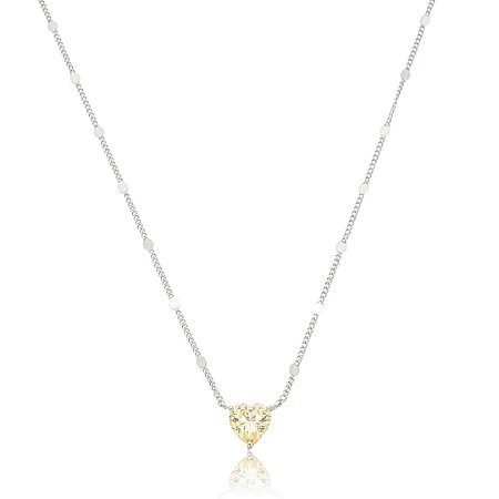 Colar com pingente cravejado de coração zircônia yellow fancy de banho em ródio branco