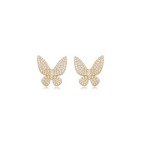Brinco de borboleta cravejado de zircônia cristal banho em ouro 18k
