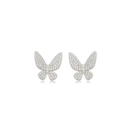 Brinco de borboleta cravejado de zircônia cristal banho em ródio branco