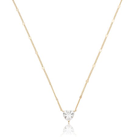 Colar com pingente cravejado de coração zircônia cristal de banho em ouro 18k