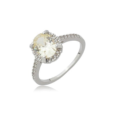 Anel cravejado de zircônia yellow fancy e cristal banho em ródio branco