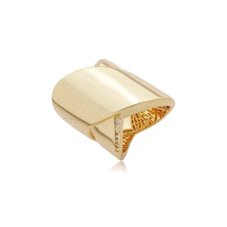 Anel liso com detalhe em zircônia cristal banho em ouro 18k