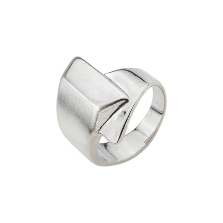 Anel liso acetinado banho em ródio branco