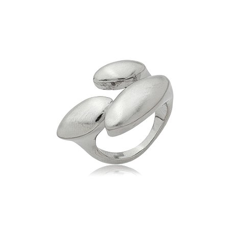 Anel liso acetinado banho em ródio branco