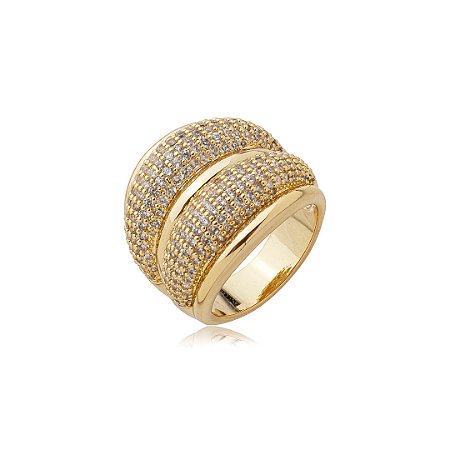 Anel cravejado de zircônia cristal banho em ouro 18k