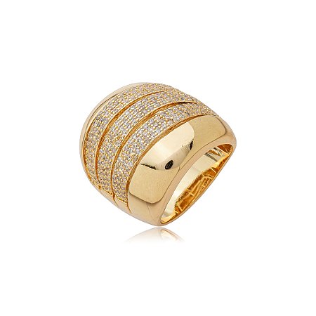 Anel cravejado de zircônia cristal banho em ouro 18k