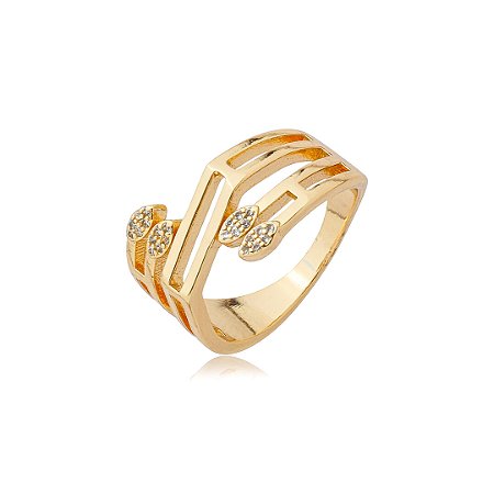 Anel cravejado de zircônia cristal banho em ouro 18k