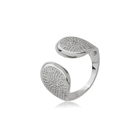Anel cravejado de zircônia cristal banho em ródio branco