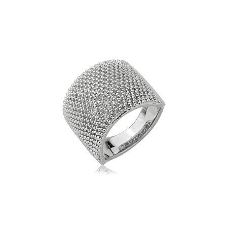 Anel cravejado de zircônia cristal banho em ródio branco