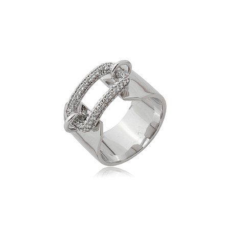 Anel cravejado de zircônia cristal banho em ródio branco