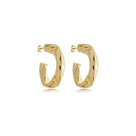 Brinco de argola liso banho em ouro 18k