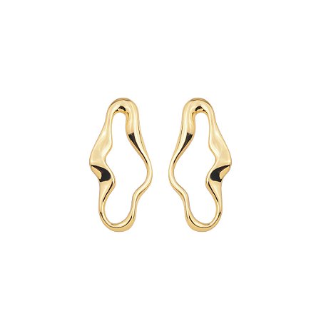 Brinco liso orgânico banho em ouro 18k