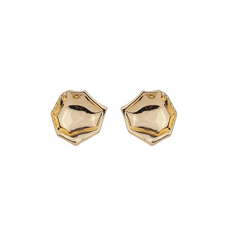 Brinco dourado orgânico liso banho em ouro 18k