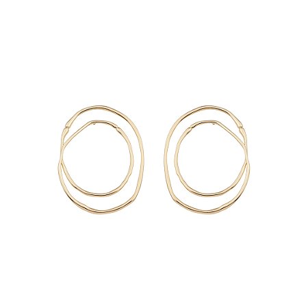 Brinco dourado orgânico liso banho em ouro 18k