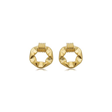 Brinco liso acetinado banho em ouro 18K