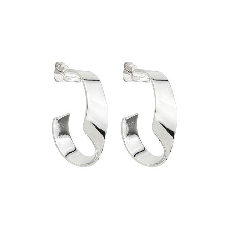 Brinco de argola liso banho em ródio branco