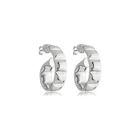 Brinco de argola liso banho em ródio branco