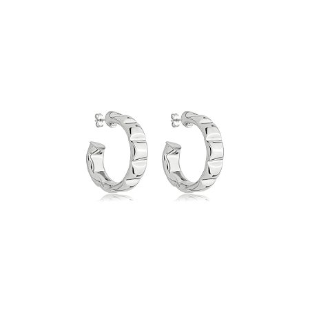 Brinco de argola liso banho em ródio branco