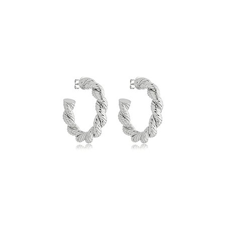 Brinco de argola liso banho em ródio branco
