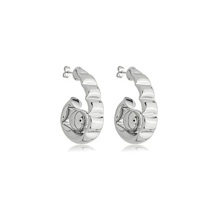 Brinco de argola liso banho em ródio branco