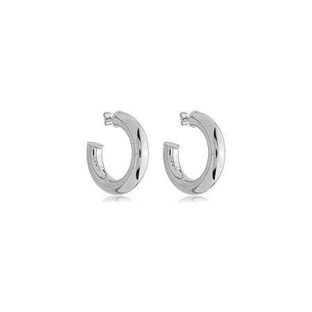 Brinco de argola liso banho em ródio branco