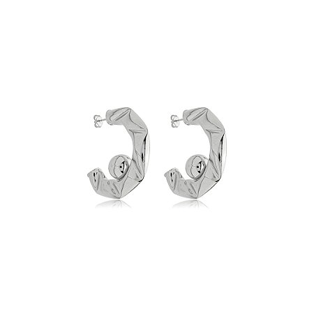 Brinco de argola liso banho em ródio branco