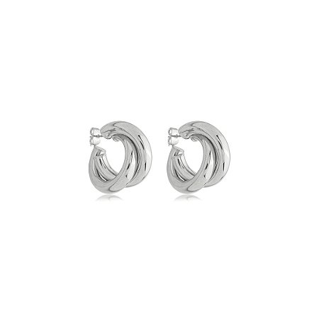 Brinco de argola liso banho em ródio branco