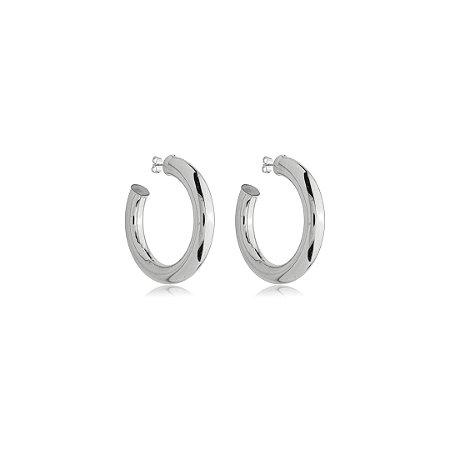 Brinco de argola liso banho em ródio branco